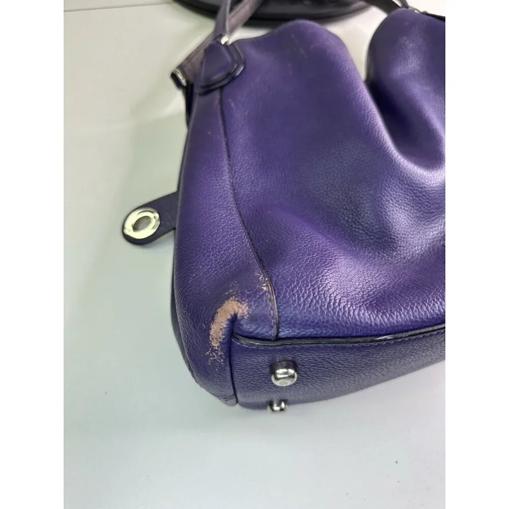 Vtg Coach Turnlock Edie Dark Purple Pebble Leather Shoulder Bag